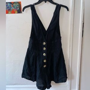 Free People Black Linen Button Up Romper